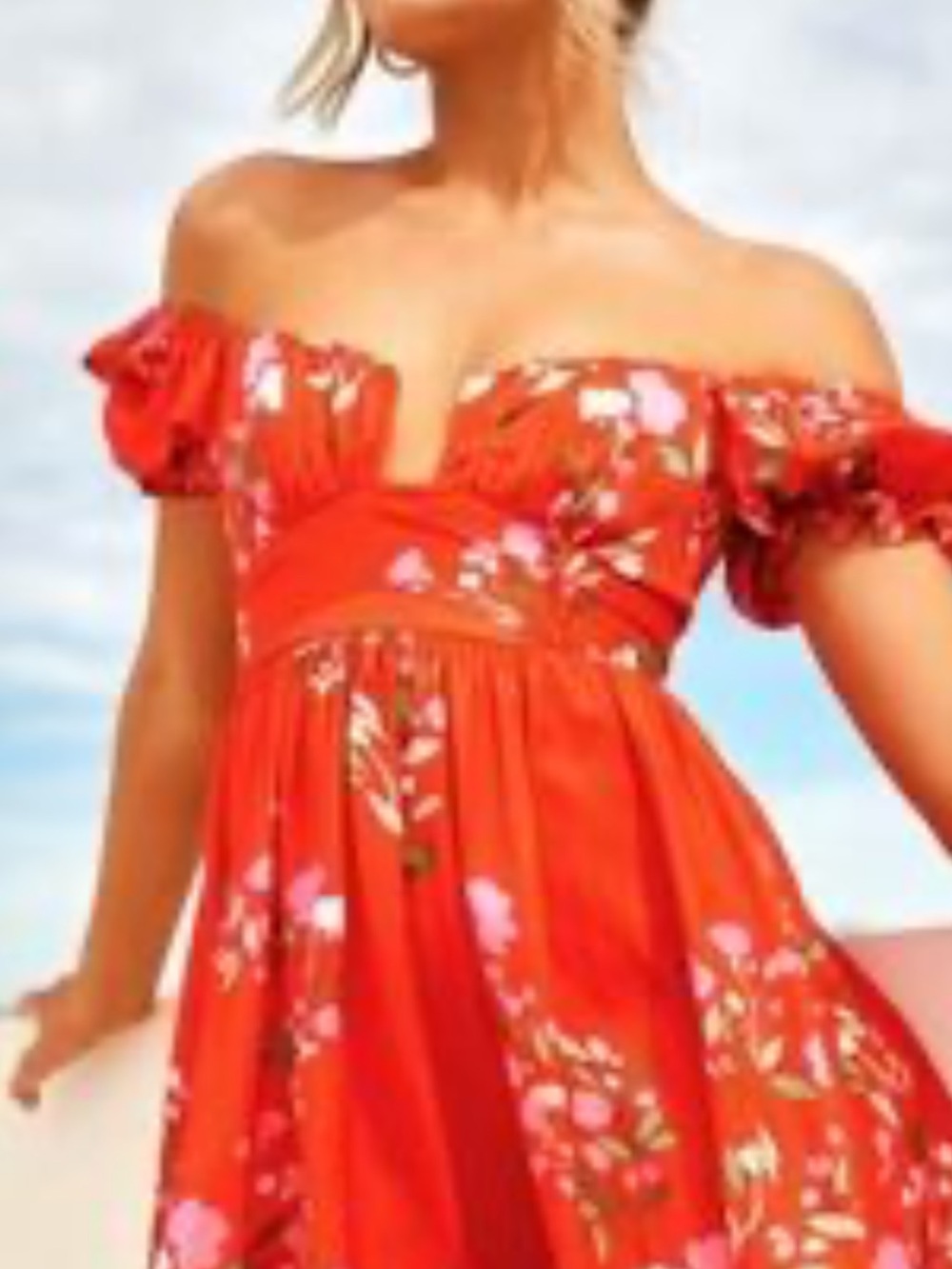 Sage and Paije NWT Red Floral Off-Shoulder Summer Dress